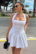 Glorol - Elegant Backless A-Line Lace Up High Waist Mini Dress