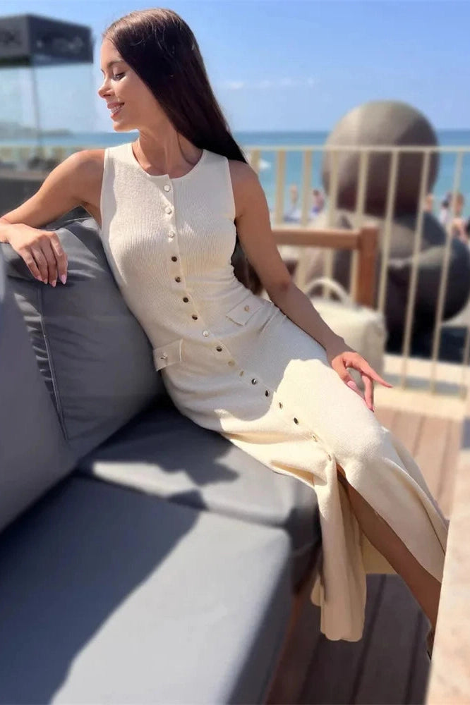 Glorol - High Waist Slim Sleeveless Maxi Dress