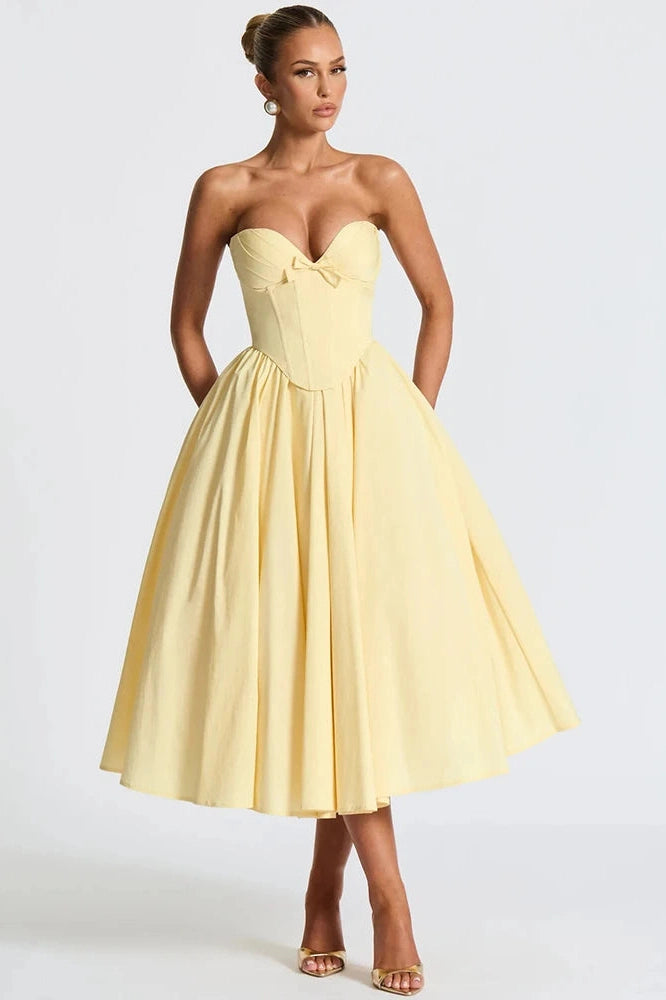 Glorol - Off-Shoulder Strapless Sleeveless Backless High Waist A-line Midi Dress