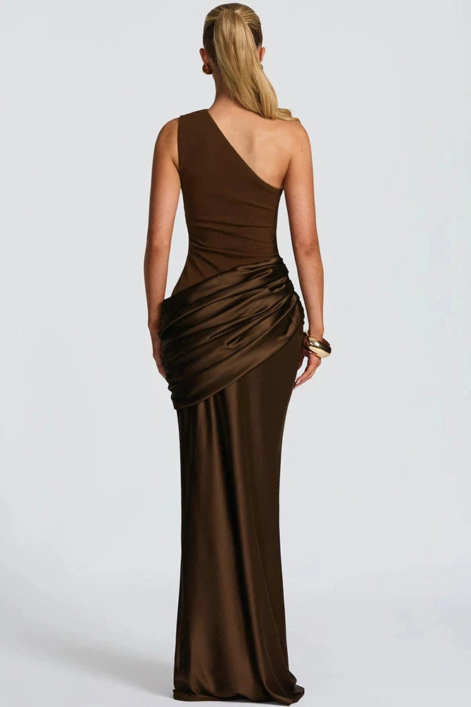Glorol - One Shoulder Backless Patchwork Sleeveless Bodycon Maxi Dress