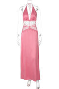 Glorol - Lace Deep V-Neck Backless High Waist Slim Maxi Dress