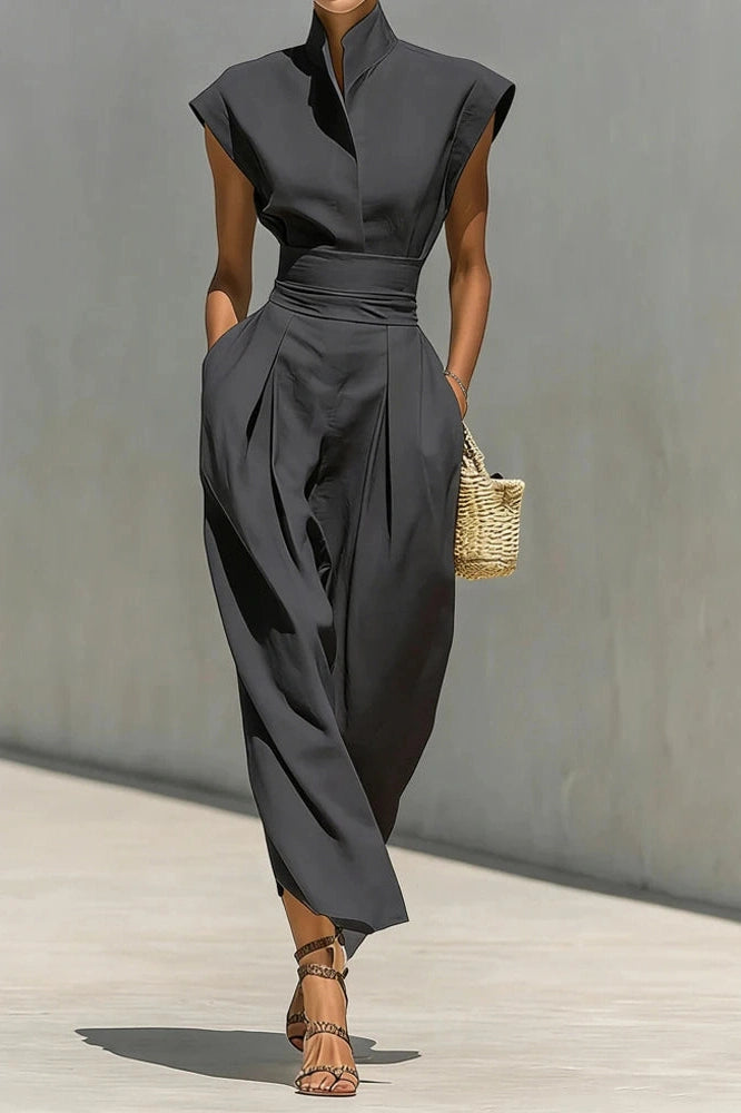 Glorol - Elegant High Waist Slim Pleated Sleeveless Midi Dress