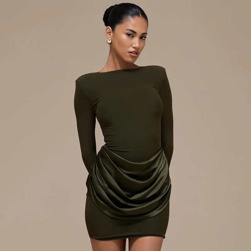 Glorol - Elegant O Neck Long Sleeve Slim Mini Dress