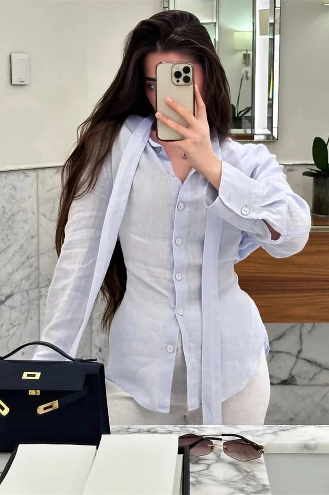 Glorol - Lace-Up Long Sleeve High Waist Top