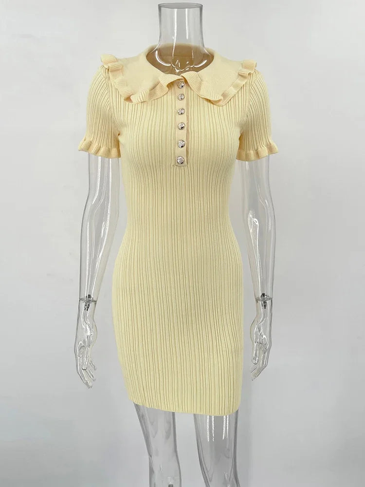 Glorol - Knitted High Waist Short Sleeve Mini Dress