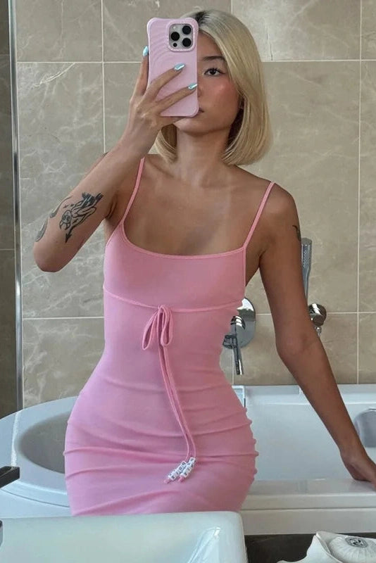 Glorol - Spaghetti Strap Backless Slim Sleeveless High Waist Midi Dress