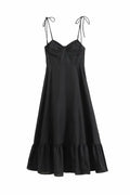Glorol - Patchwork Spaghetti Straps Slim Pleated Maxi Dress