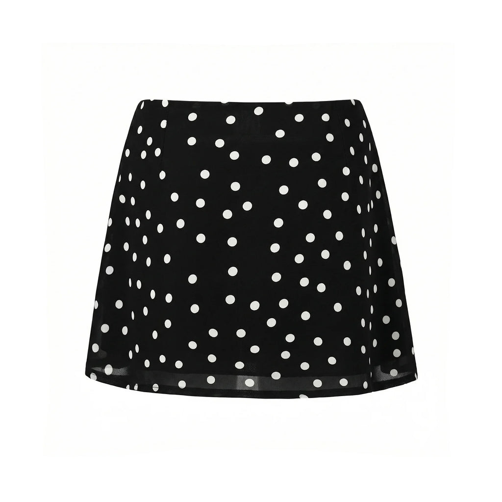Glorol - Polka Dot Chiffon Flared Hem Low Waist A-line Skirt