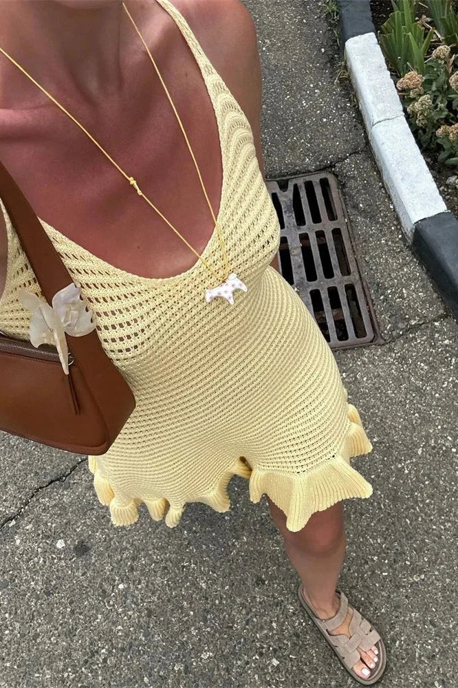 Glorol - Hollow Out V-Neck Mini Dress