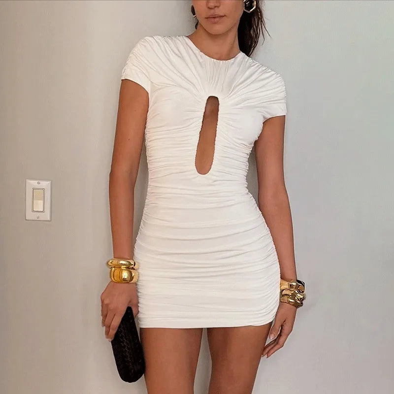 Elegant Patchwork Backless Hollow Out Mini Dress
