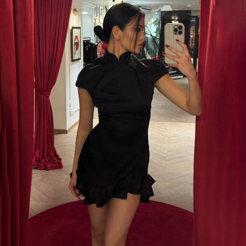 Glorol - Elegant Short Sleeve High Waist Mini Dress