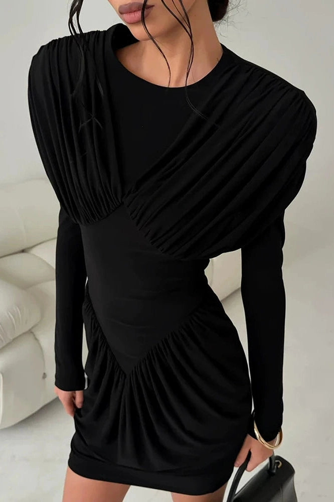 Glorol - O-Neck High Waist Pleated Mini Dress