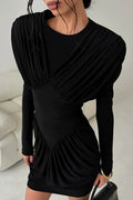 Glorol - O-Neck High Waist Pleated Mini Dress