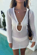 Glorol - Elegant High Waist See-Through V-Neck Mesh Slim Mini Dress