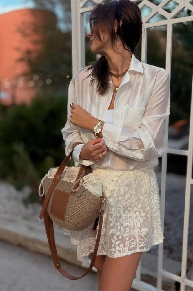 Glorol - Patchwork Long Sleeve V-Neck Top