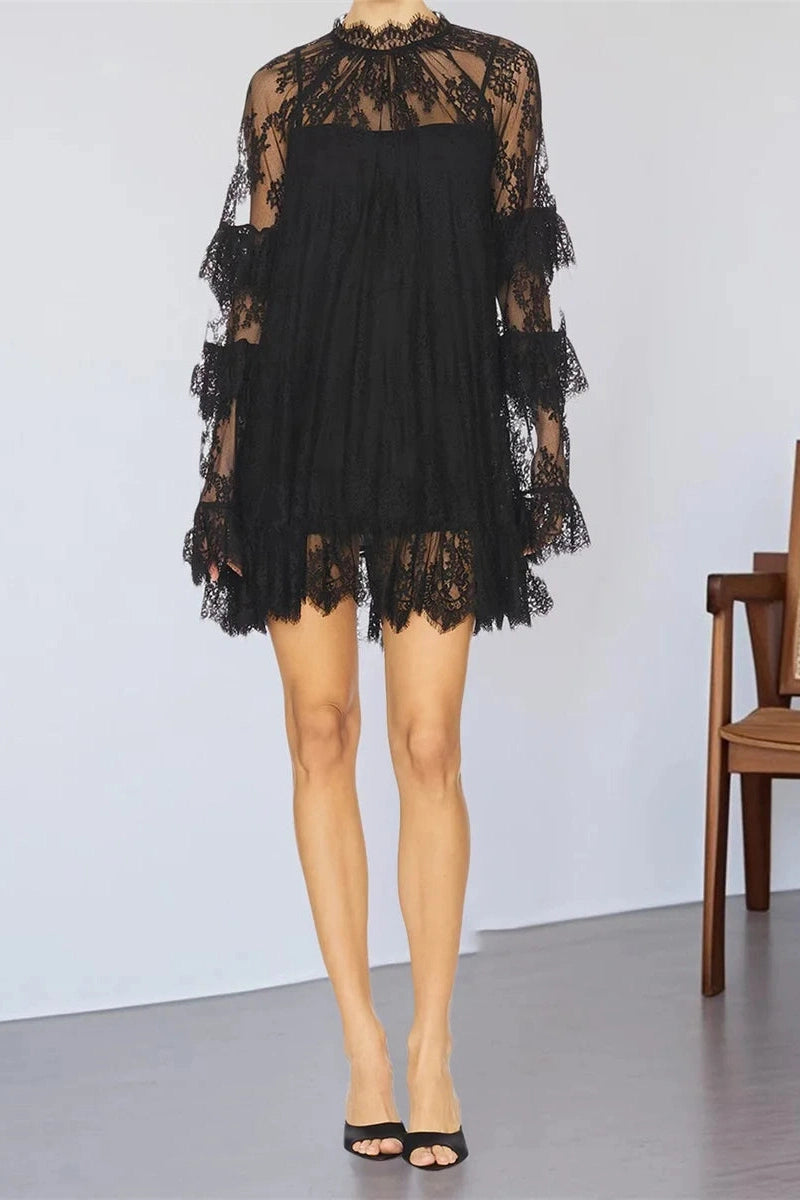 Glorol - Lace Long Sleeve Mini Dress
