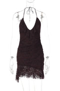 Glorol - Hollow Out Lace  V-Neck Patchwork Bodycon Mini Dress