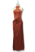 Glorol - Hollow Out Pleated O Neck Sleeveless Slim High Waist Maxi Dress