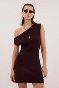 Glorol - One Shoulder Knitted Slim Mini Dress