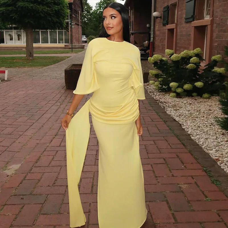 Glorol - Backless Patchwork Lace Up Split Maxi Dress
