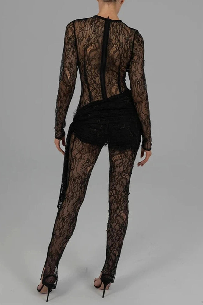 Glorol - Lace See Through Long Sleeve Jumpsuit