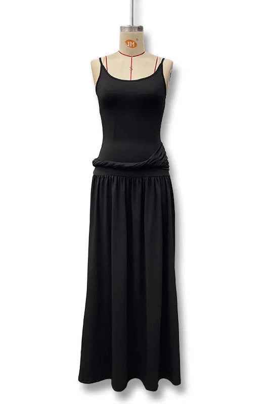 Glorol - Elegant Slim Pleated High Waist Sleeveless Maxi Dress