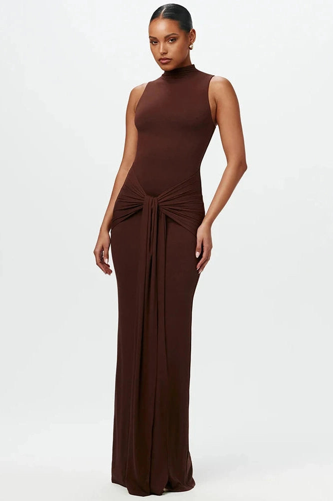Glorol - High Collar Sleeveless Bodycon Maxi Dress