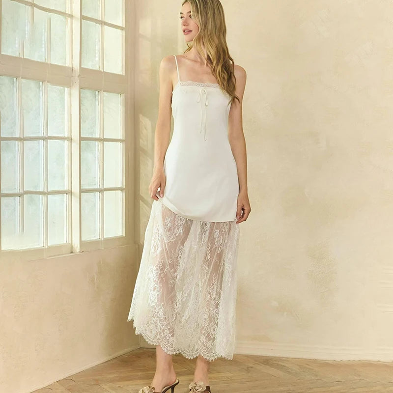Glorol - Lace Spaghetti Strap Loose Maxi Dress