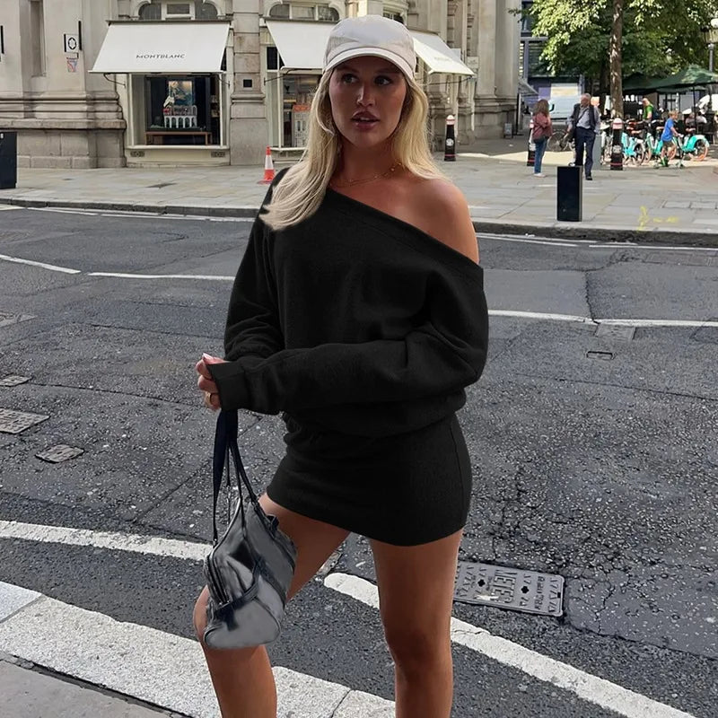 Glorol - One Shoulder Long Sleeve Slim Mini Dress