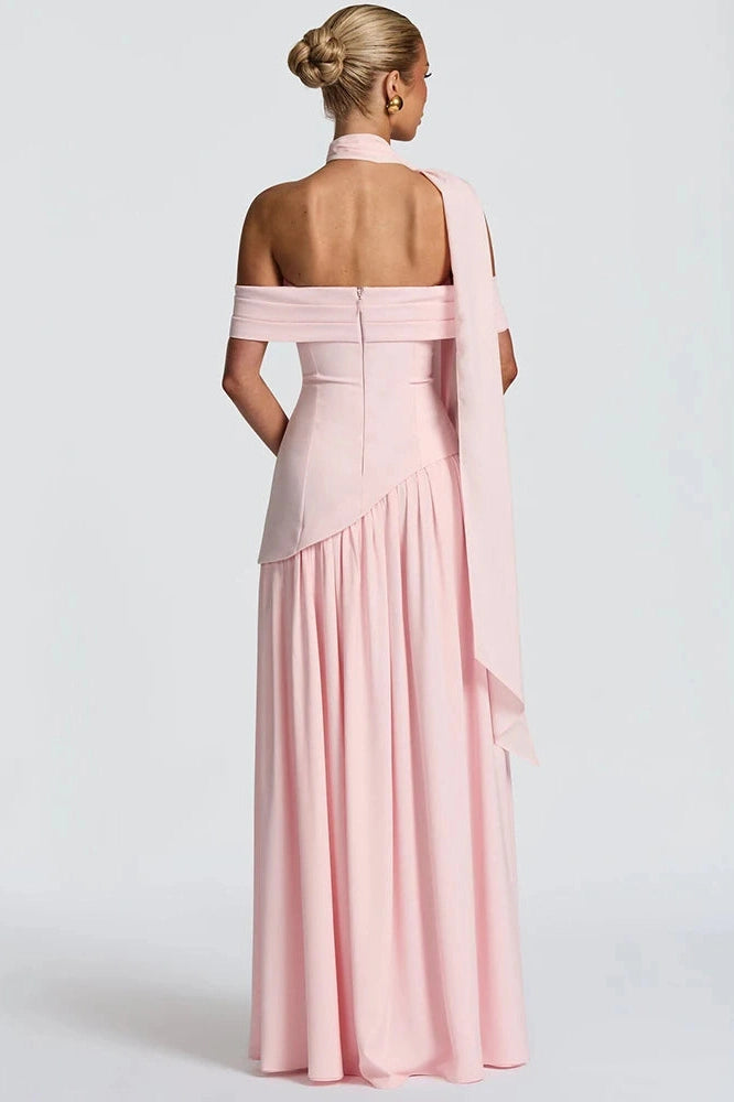 Glorol - Off-Shoulder Backless Strapless Sleeveless Pleated High Split Maxi Dress