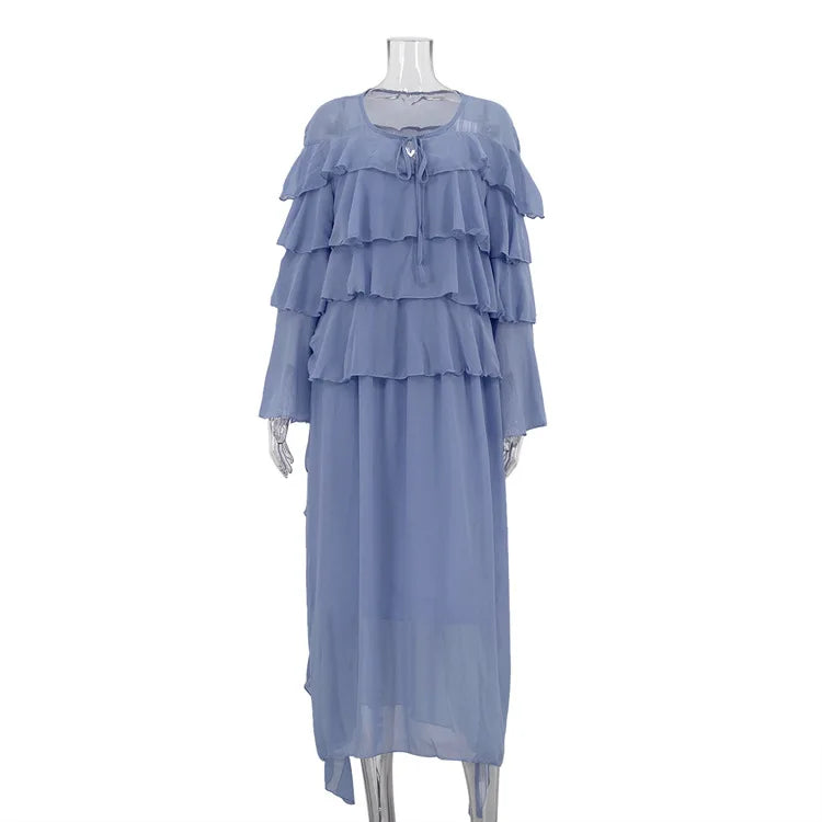Glorol - Elegant Lace Long Sleeve Loose Maxi Dress