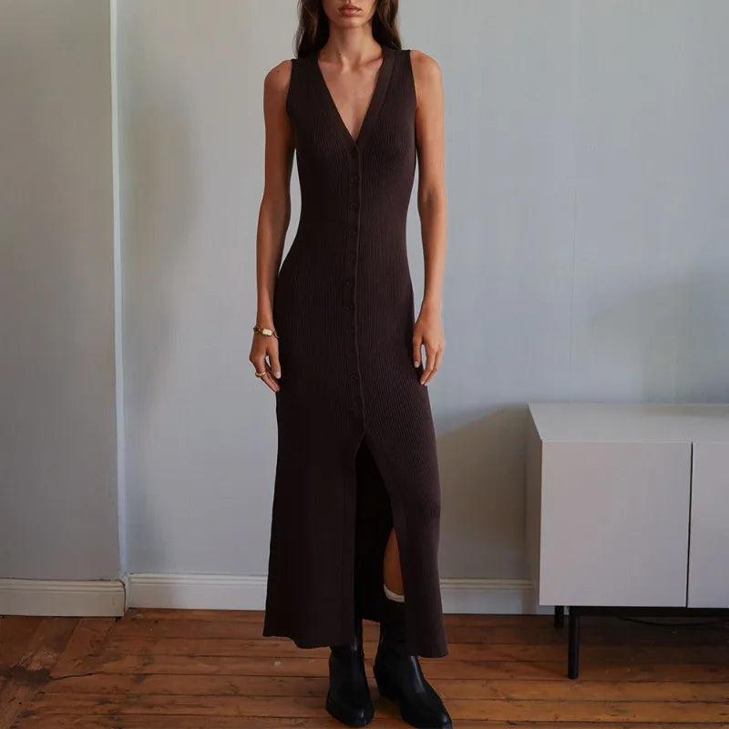 Glorol - Elegant V-Neck Sleeveless Patchwork Maxi Dress