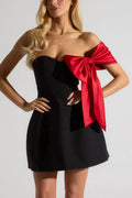 Glorol - Off-Shoulder Bow Sleeve Strapless Backless Mini Dress