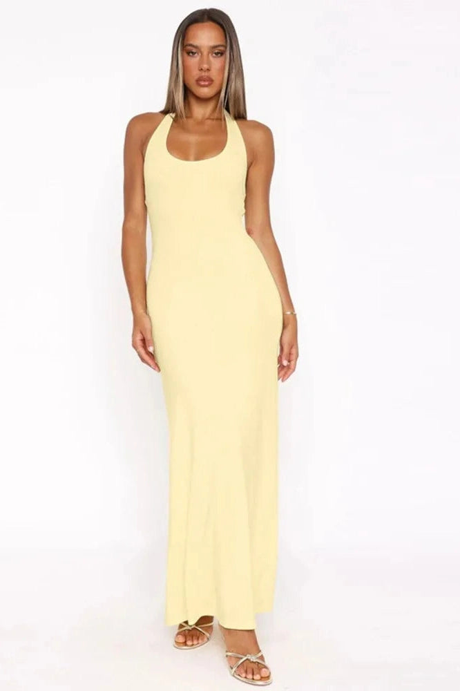 Glorol - Backless U Neck Sleeveless High Waist Maxi Dress