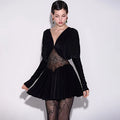 Glorol - Lace V Neck Long Sleeve Mini Dress
