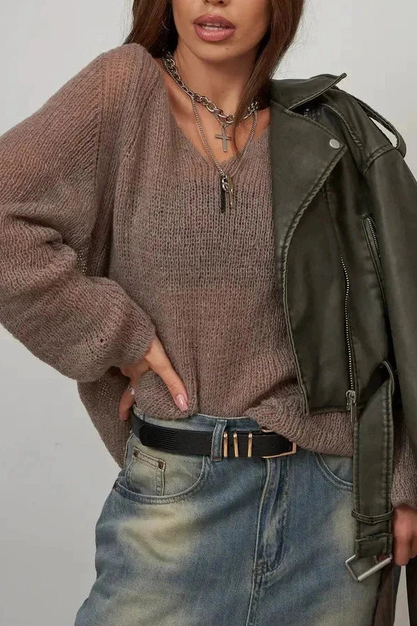 Glorol - Long Sleeve Patchwork Loose Top