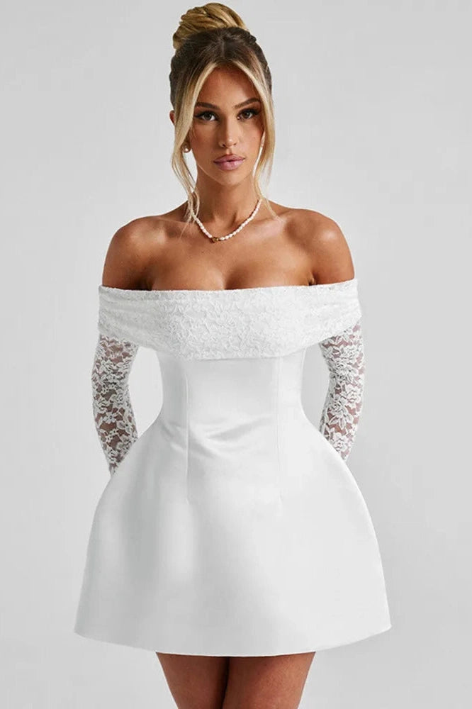 Glorol - Off-Shoulder Backless Strapless Long Sleeve High Waist A-line Mini Dress