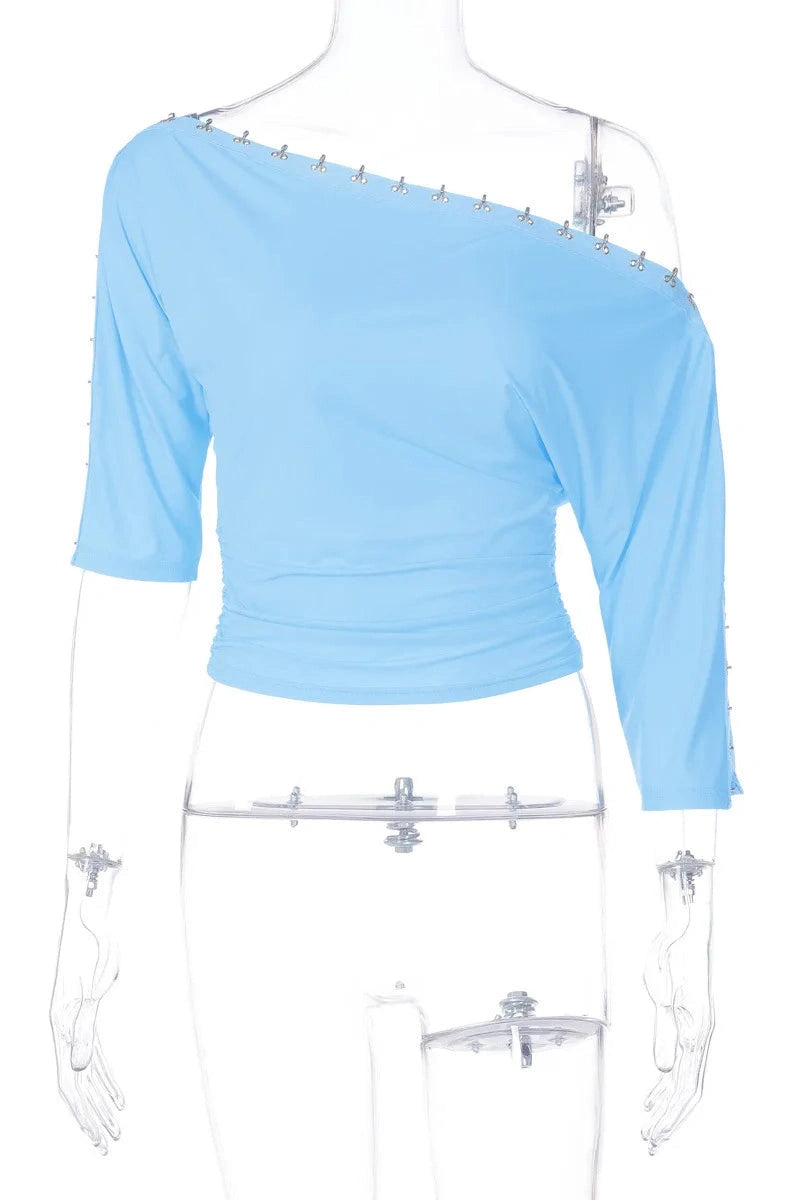 Glorol - One-Shoulder Sleeve Irregular Top