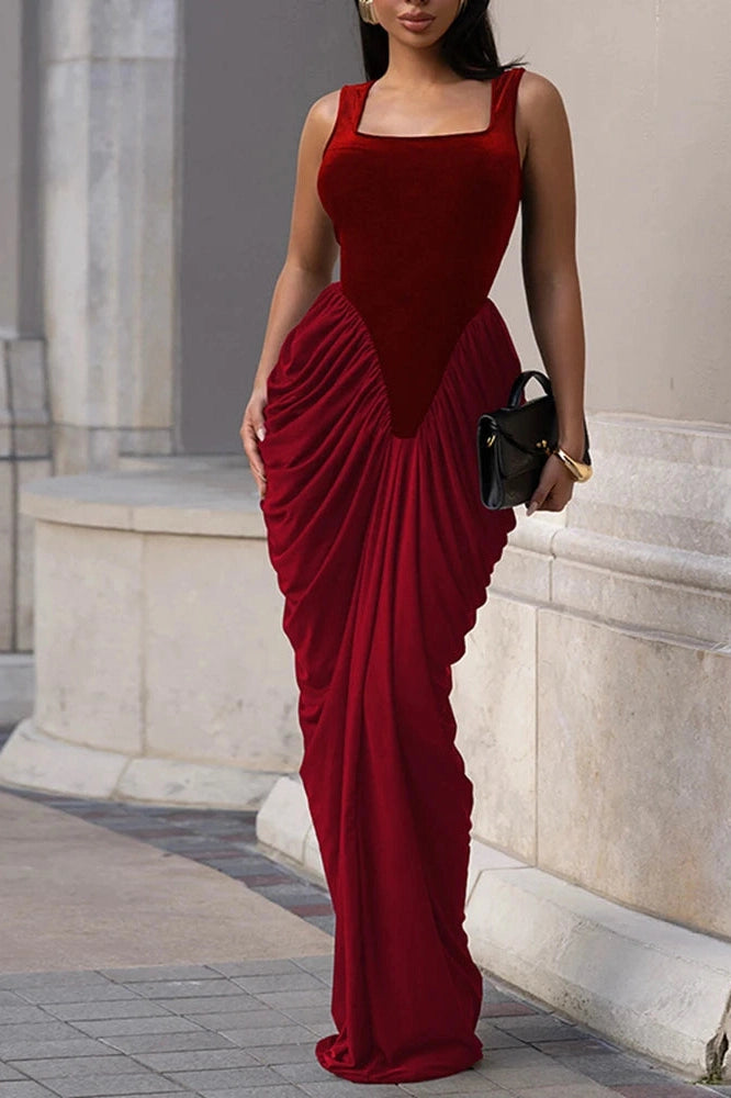 Glorol - Elegant U-Collar High Waist Backless Sleeveless Maxi Dress