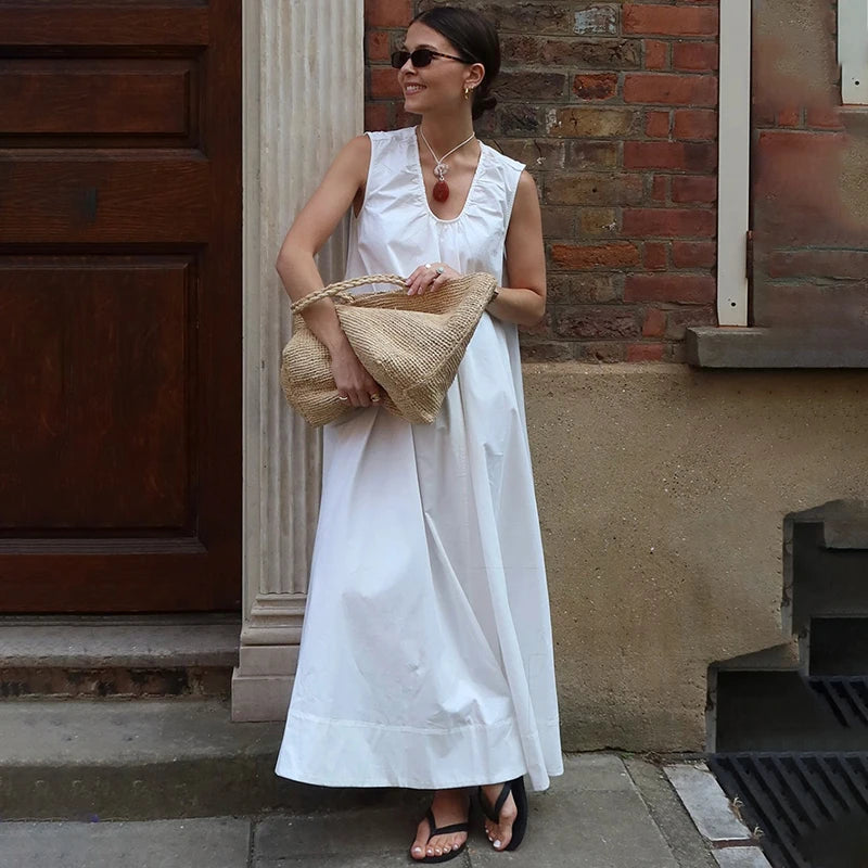 Glorol - Sleeveless U Neck Loose Maxi Dress