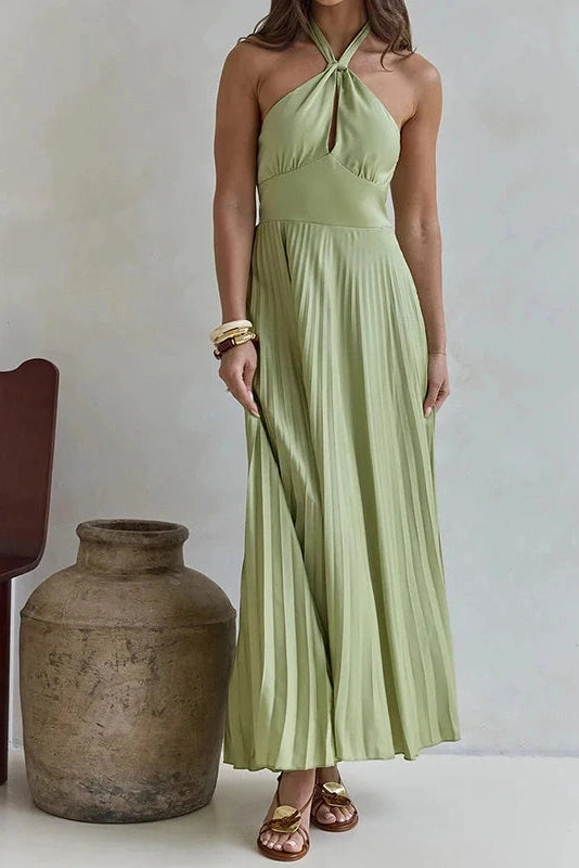 Glorol - Off-Shoulder Backless Sleeveless Pleated Maxi Dress