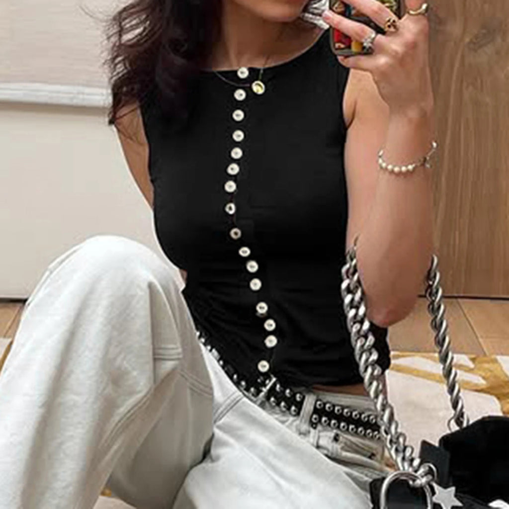 Glorol - Sleeveless Round Neck Slim Fit Top