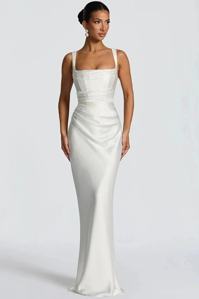 Glorol - Backless Off-Shoulder Sleeveless Lace-Up Bodycon Maxi Dress