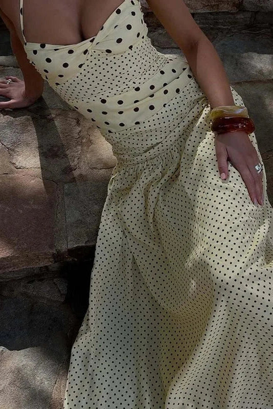 Elegant Polka Dots Sleeveless Slim Maxi Dress