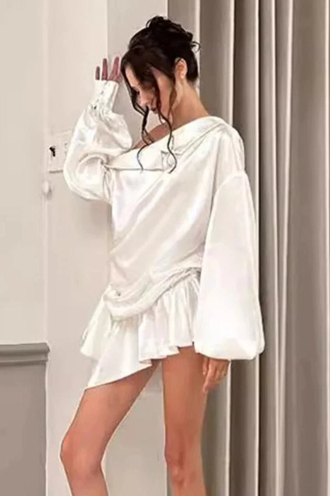 Glorol - Elegant Backless Long Sleeve High Waist Irregular Mini Dress