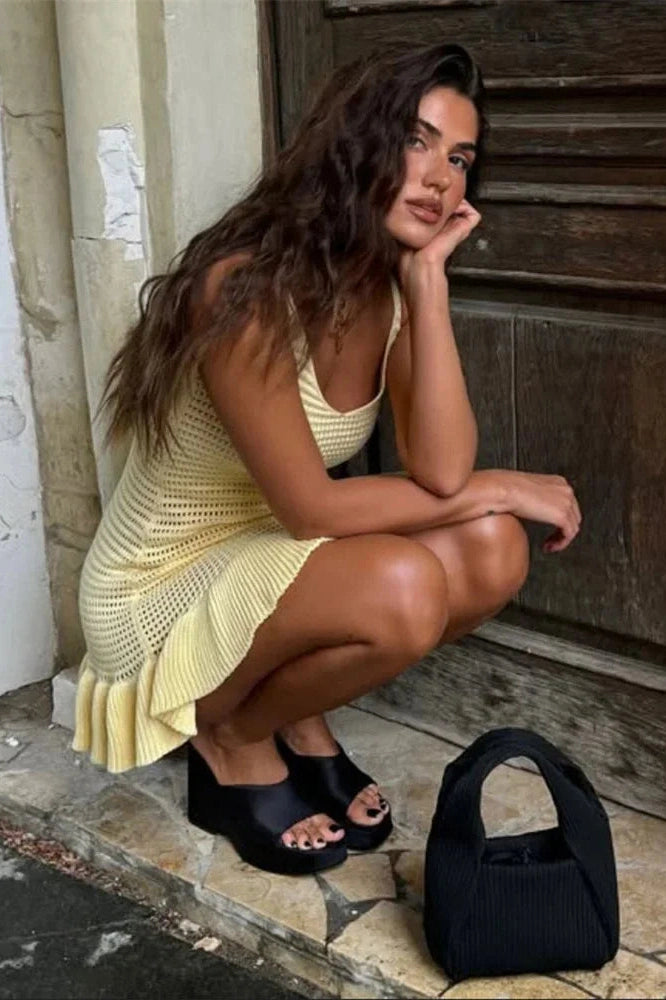 Glorol - Hollow Out V-Neck Mini Dress