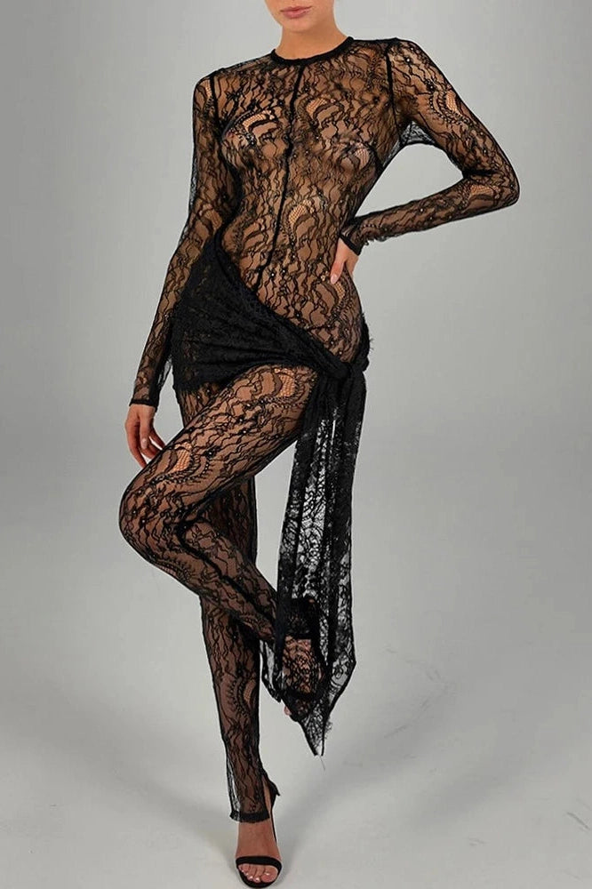 Glorol - Lace See Through Long Sleeve Jumpsuit