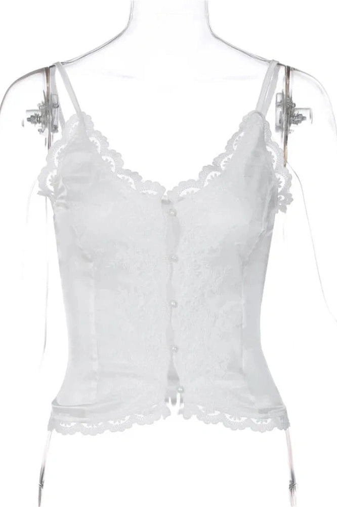 Glorol - See-Through Lace V-Neck Backless Patchwork Top