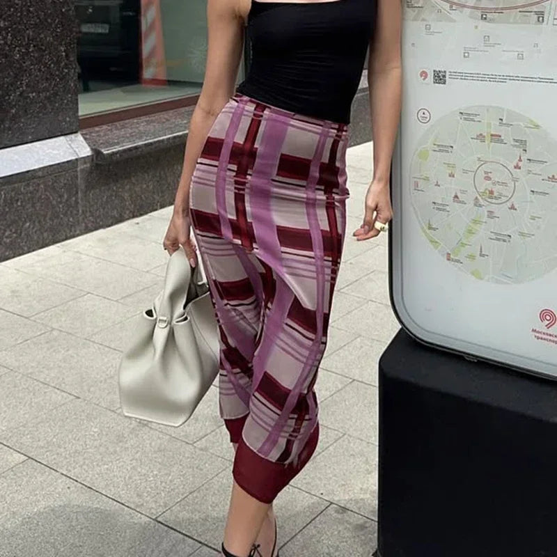 Glorol - High Waist Patchwork Print Skirt