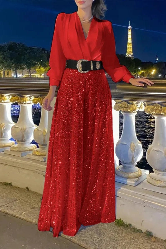Glorol - Elegant Loose V Neck Maxi Dress